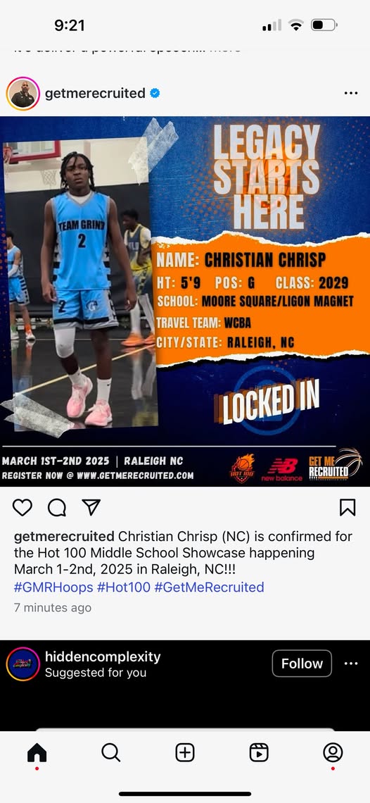 Congratulations to Christian Chrisp, class of 2029 from Raleigh, NC, as he finishes up his Middle School season going undefeated and played a major part in this historical season.
Twitter acct # @christianc39999
IG : 2-chrispy1