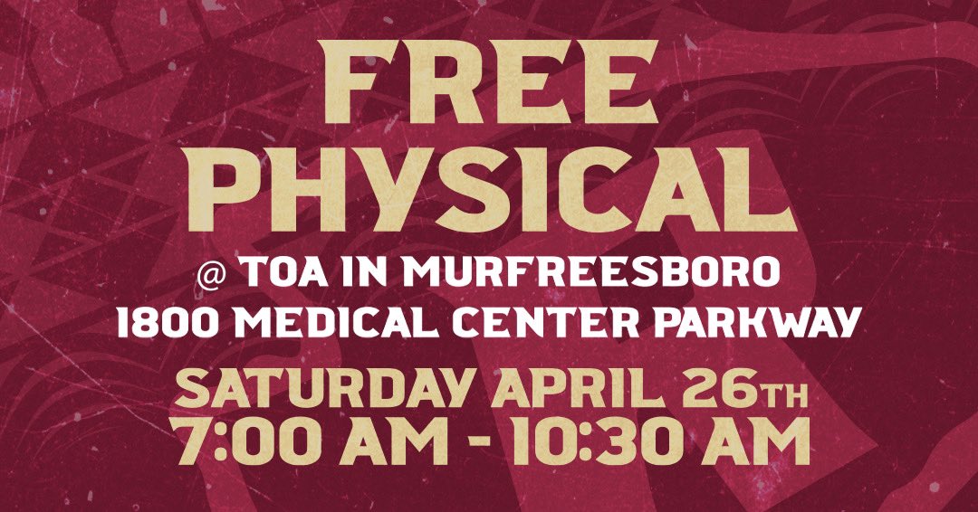 Stop by TOA to receive a free physical on Saturday, April 26th. Exams will be start at 7:00 am and last until 10:30 am. #ArrowsUp