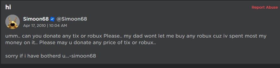 15 years ago today I was begging people for Tix and Robux because my dad wouldn’t let me buy any 😔😔