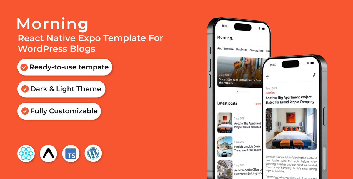 🚀Just launched Morning – <a href="/reactnative/">React Native</a> + <a href="/expo/">Expo</a>  template for <a href="/WordPress/">WordPress</a> blogs!

Perfect for blog, magazine or newsletter wordpress website. 

🔥 Cross-platform
⚡️ Fast &amp; responsive
🎨 Easy to customize

👉 codecanyon.net/item/morning-r…

#ReactNative #Expo #MobileDevelopment #wordpress