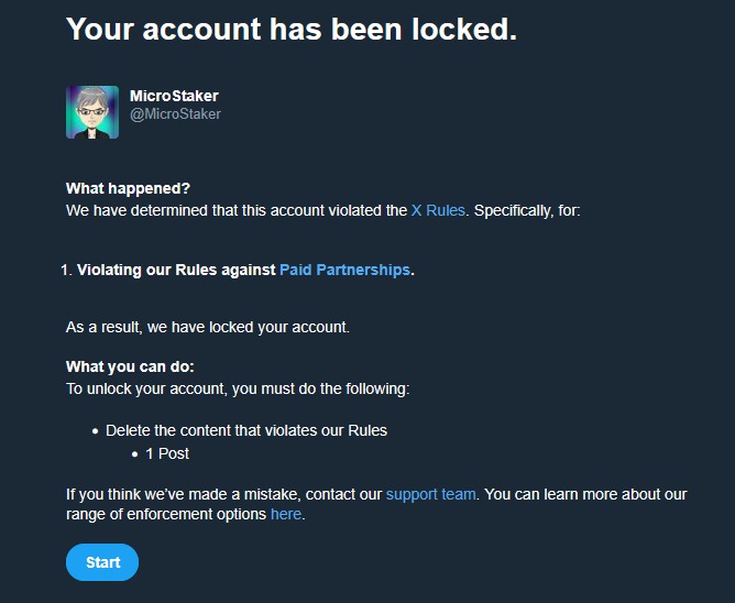 MicroStaker's tweet photo. Is this a new thing on X? My feed is full of different giveaways promos with affiliate URLs etc. All of the casinos, streamers, crypto influencers do this... so what did I wrong? #xban #twitterblock #xblock #giveaway https://t.co/YONKllNueT