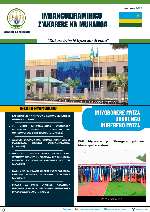 Muhangadis's tweet photo. Ikinyamakuru (Newsletter) kirimo amakuru y’ingenzi y’Akarere ka #Muhanga yaranze ukwezi  kwa #Werurwe_2025 mwayasoma munyuze kuri iyi link: https://t.co/0f5LBJLvHW https://t.co/gmDxcnQjZJ