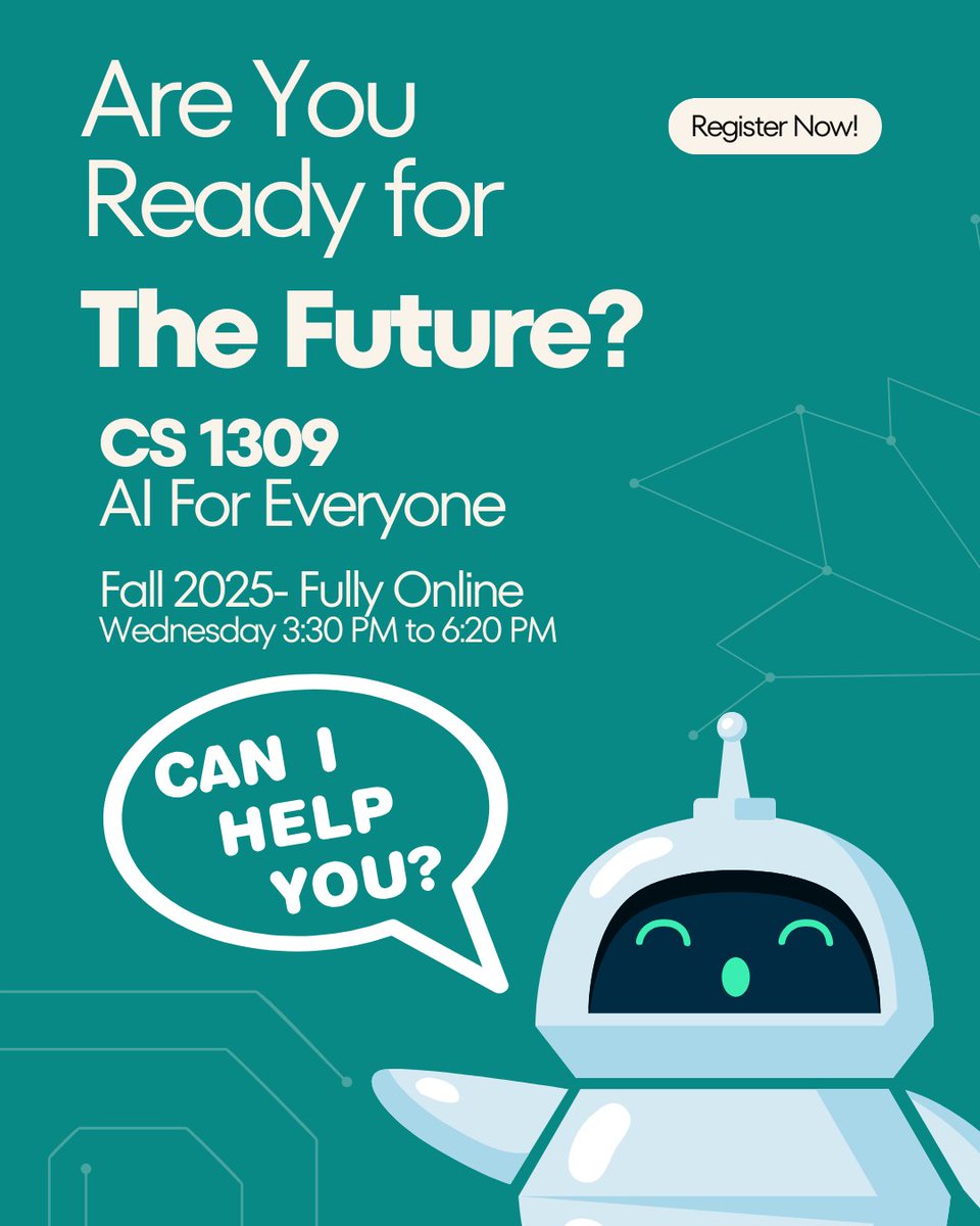 You don’t have to be a Computer Science student to harness the power of Artificial Intelligence!
Join CS 1309 AI for Everyone this Fall and earn an Open Elective credit 🔥
cs.txst.edu/about-us/news-…