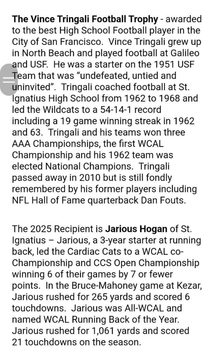 jarioushogan26's tweet image. I am blessed to announce that I'm a Recipient of The 2025 Vince Tringali Football Trophy. #GodIsGreat