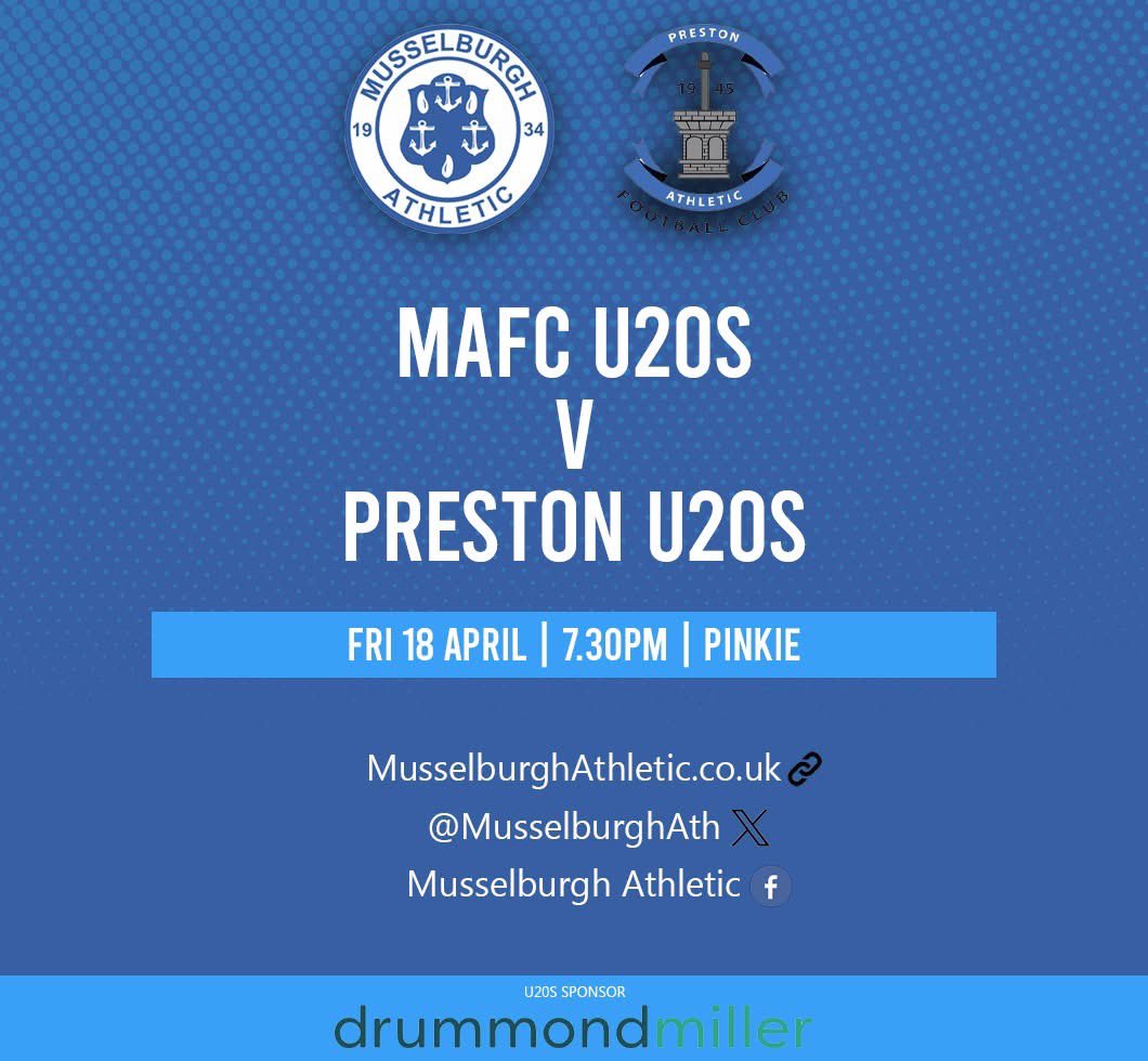 Newly crowned EOS Development League U20 champions are back in action at Pinkie tomorrow night as we face  @PrestonA20s 

📅 18/04/2025
🆚 Preston
🏟️ Pinkie 3G
🏆 EOS Development League 
⌚️ 1930