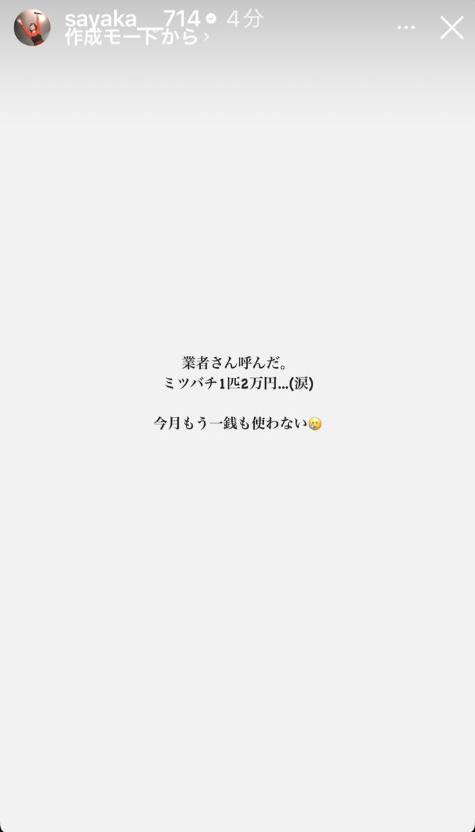 ミツバチなら危害を加えなければ大人しくしてると思うけど、やっぱり怖いよねぇ🐝😨
それに凛音ちゃんが正義感を発揮して攻撃したら大変🐶💢

2万円かぁ…芸能人御用達というか守秘義務能力高い業者さんなのかな？
普通のところには頼めないもんね🤨

そういう彩ちゃん、めっかわ💞🤦‍♂️

#山本彩