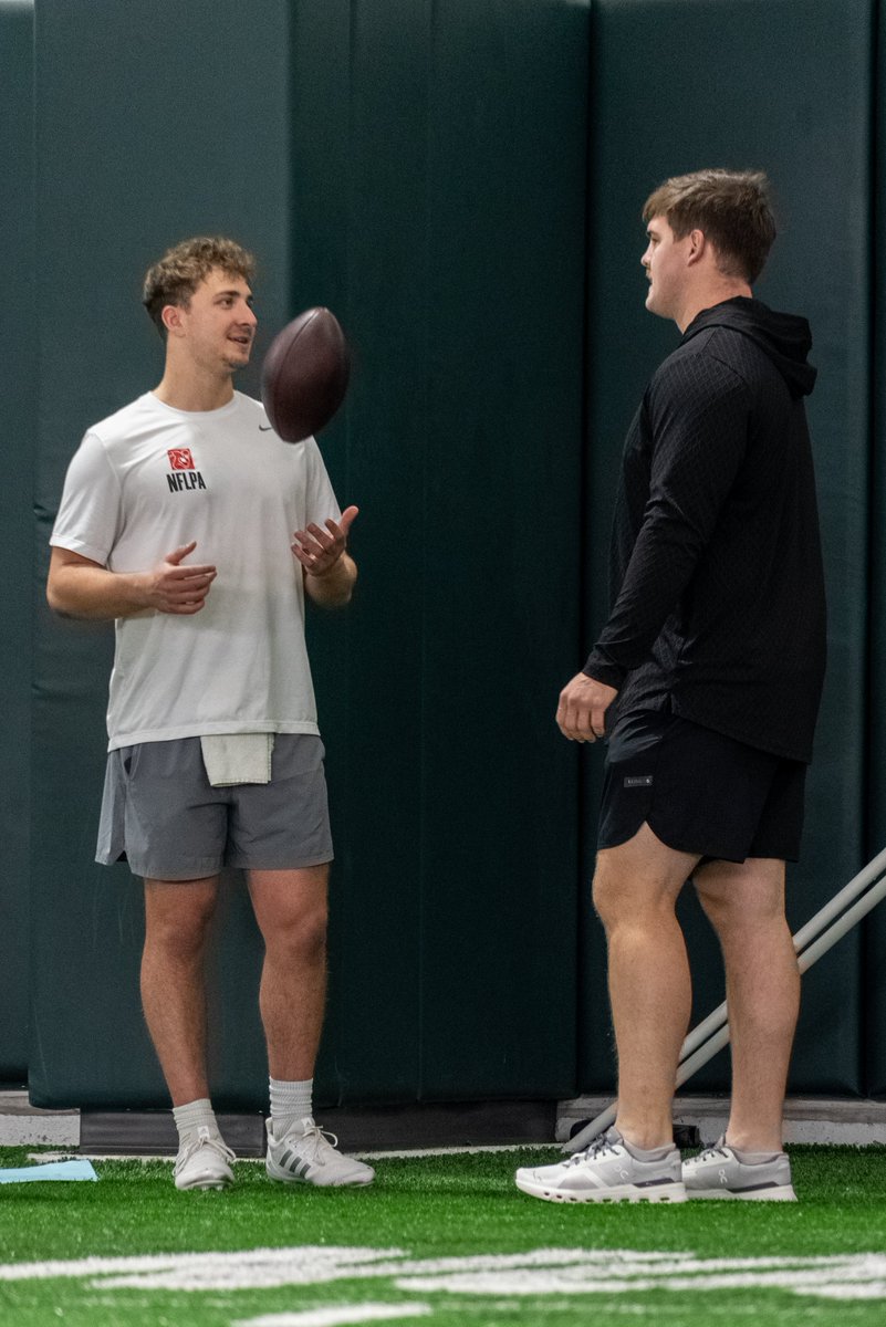 NDSUfootball's tweet image. One week out from the NFL Draft.

Grey Zabel &amp;amp; Cam Miller are on campus at spring practice with the Bison this morning. #ProBison