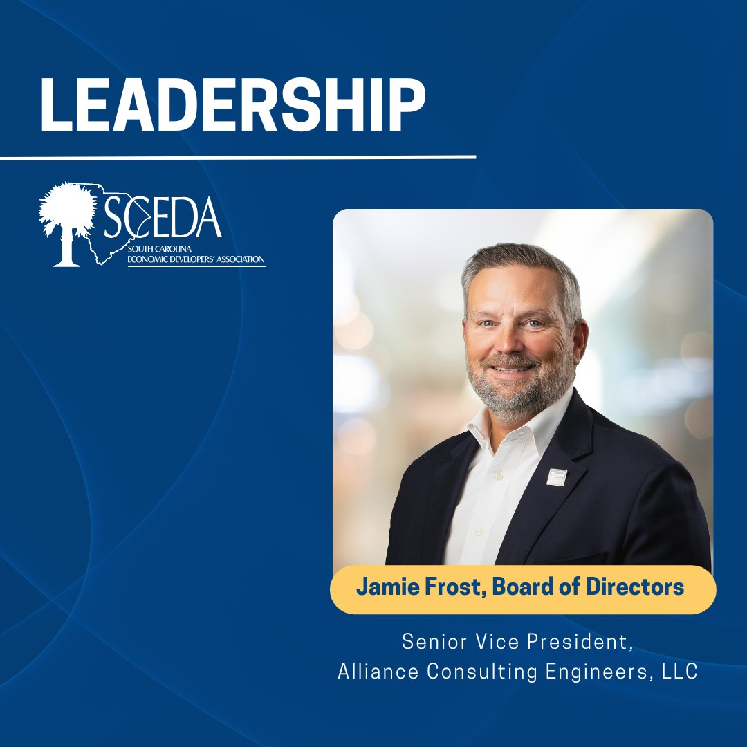 SCEDA's tweet image. Meet Jamie Frost, Senior Vice President of Alliance Consulting Engineers, LLC, and a member of #SCEDA’s Board of Directors. Jamie is one of the most respected #civilengineers in the state and holds a wealth of knowledge. Thank you for your service this year, Jamie!