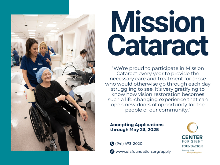 CFSsarasota's tweet photo. 💙 At Center For Sight, we believe everyone deserves clear vision. Through our Mission Cataract program, we provide free cataract surgery for those with no means to pay. This is our way of giving back and helping individuals regain their independence. 🔗 https://t.co/2Ted81yDaT https://t.co/H5hZqintHt