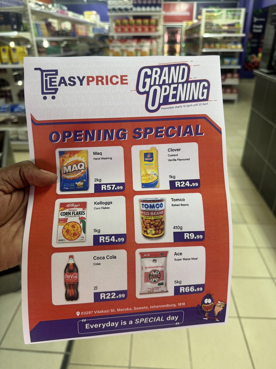 Bestowed with an honour of being appointed CEO of EasyPrice Holdings. 

EasyPrice is a low-income Supermarket chain with Liquor and delivery services in the townships and rural areas. 

The launch of our Moroka Store in Soweto coincides with our campaign “Your Real Friend”, where