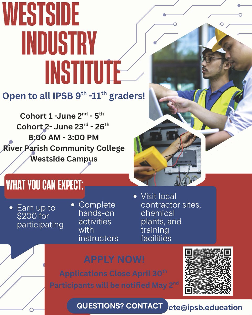 Exciting News! IPSB Summer Institute applications are open! These programs are open to students who are currently in grades 9-11. Please scan the bar code and complete the application process by Wednesday, April 30, 2025. #IPSBJumpstart #SummerProgram #MovingForward