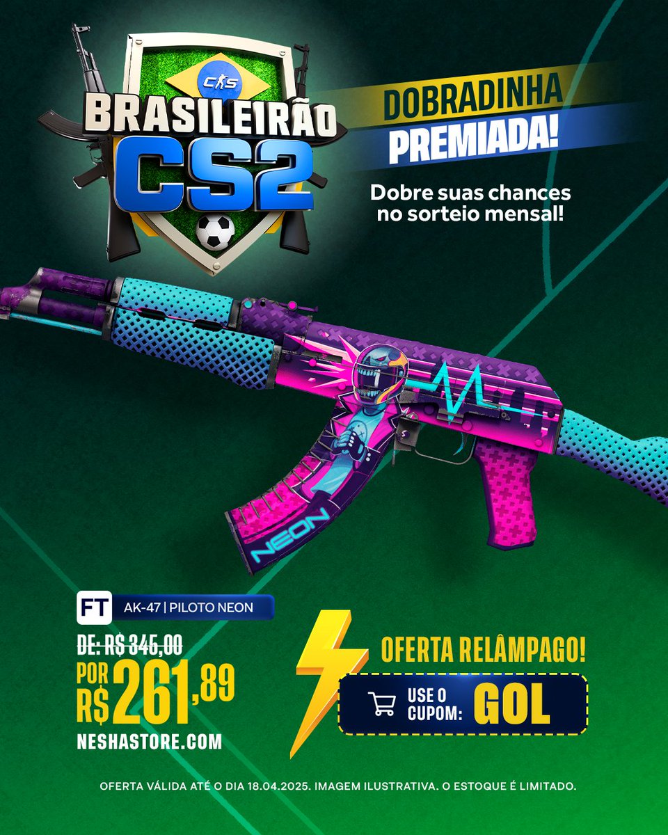 Feriado + Skin nova com desconto = combinação perfeita! 💜

Ganhe 53 entradas para o sorteio mensal + 1 Skin aleatória totalmente patrocinada pela Nesha 😎

Vem rápido se não acaba: neshastore.com/?q=piloto%20ne…