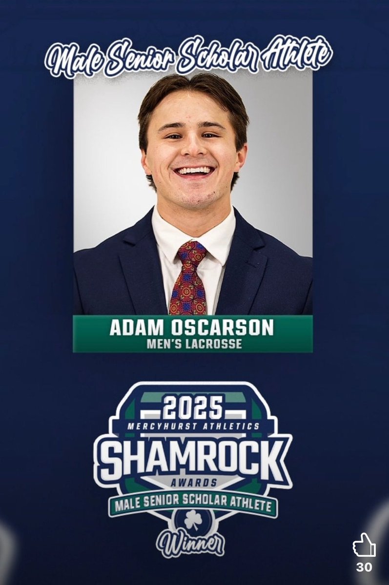 HudsonHSLax's tweet photo. Huge congratulations to 2021 graduate @AdamOscarson for winning Mercyhurst University’s Male Scholar Athlete of the Year!  What an accomplishment to cap an outstanding hs/college career! https://t.co/pl3I114ZTj