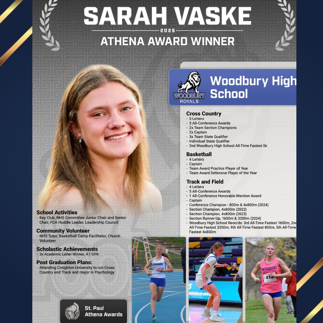Congratulations to Sarah Vaske on being selected as the WHS Athena Award Winner!  We are so proud of you Sarah!