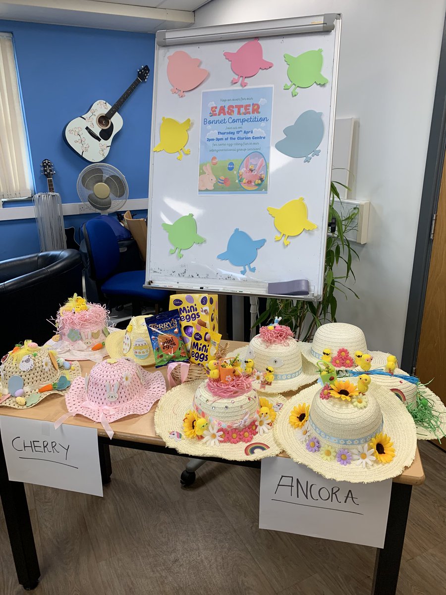 SophieW_'s tweet photo. The annual Easter Bonnet competition between Cherry Ward and Ancora House ๐ฃ
Lots of Easter crafts, quizzes, treats and laughs! #IntergenerationalGroup
#OccupationalTherapy @cwpnhs https://t.co/FwWEPXSE0I