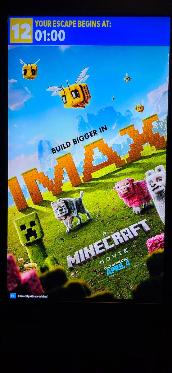 Dusk_2014's tweet photo. Can't wait to see this movie. I'm happy I came when everyone is still at school or work. That way I can enjoy it with out any crazy people. #MinecraftMovie https://t.co/jlFIQzvLvr