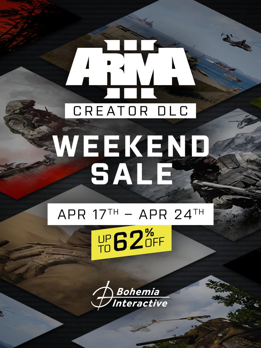 The #Arma3 Creator DLC Weekend Sale is live!

Expand your Arma 3 experience with World War 2, Vietnam War, 1980s Cold War Europe, or 2030s "Futura" content.

Get these Creator DLC at amazing prices of up to 62% off!

This sale ends April 24 ⏳

store.steampowered.com/bundle/44408/A…