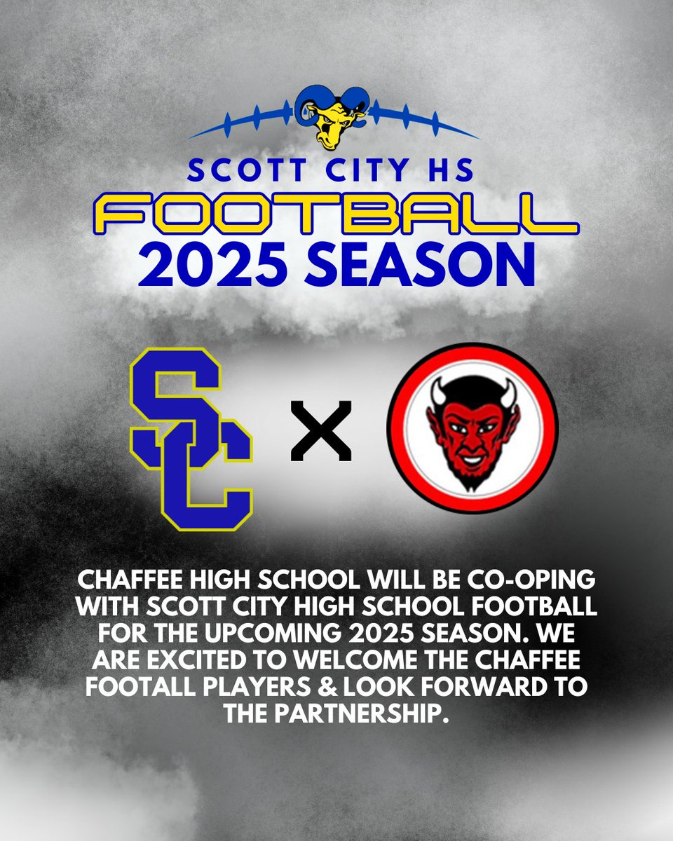 SCRamsFootball's tweet photo. For the upcoming 2025 season, Chaffee HS Football will be co-oping with Scott City. 
@semoball @aycorpsports @missouriscoop @kfvssports
#scrams #gorams #scottcityrams #scfootball #scottcityfootball #chaffeehighschool #scottcityramsfootball #highschoolfootball #SCWeR1 https://t.co/kiHqpLGoDX