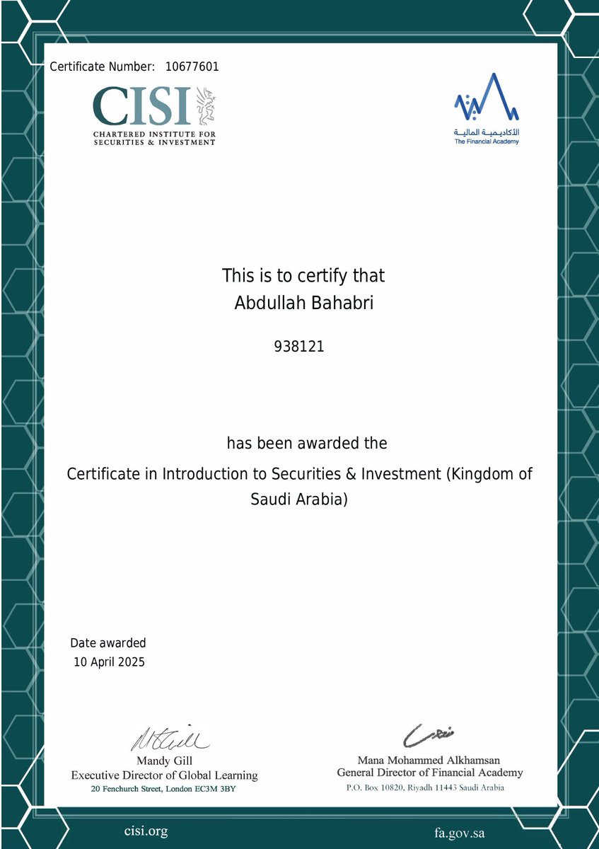 حصلت على شهادة CME-1 📜

لطلاب المالية: أهم شهادة ببداية مسيرتك العملية
وللمستثمرين: تخليك مؤهل تستثمر بالسوق الموازي (نمو)، والأسواق الخاصة، وبمبالغ عالية

استغرقت مني 6 أيام دراسة كشخص غير مالي، وأنصح الجميع يحصلون عليها

بأعطيك تجربتي وكيف تجتازها بسهولة 👇