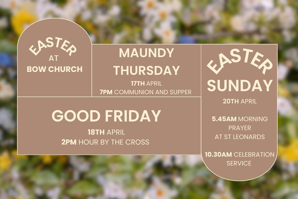 Join us this Holy Week! Maundy Thursday Supper, Good Friday hour by the cross, 5.45am Easter Sunday Sunrise service at St Leonard's and 10.30 Easter Sunday Celebration service in the church.