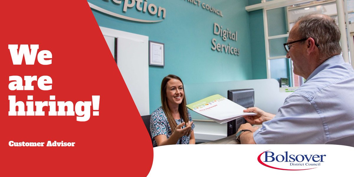 BolsoverDC's tweet photo. We are looking for two Customer Advisors.
One based in Clowne Contact Centre and one in South Normanton Contact Centre.

https://t.co/tjcJwP0qbN https://t.co/Bs7M8mc6ku