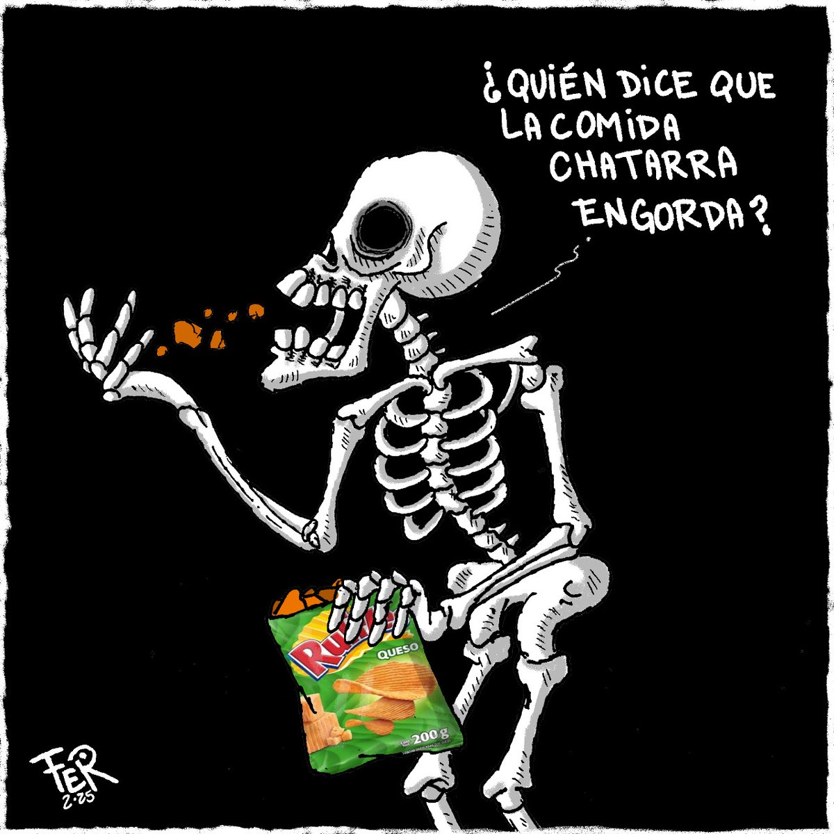 El_Chamuco's tweet photo. "Quién dice que la comida chatarra engorda" por Fer. #CartónDelAverno https://t.co/j6L2BYQ7Xw
