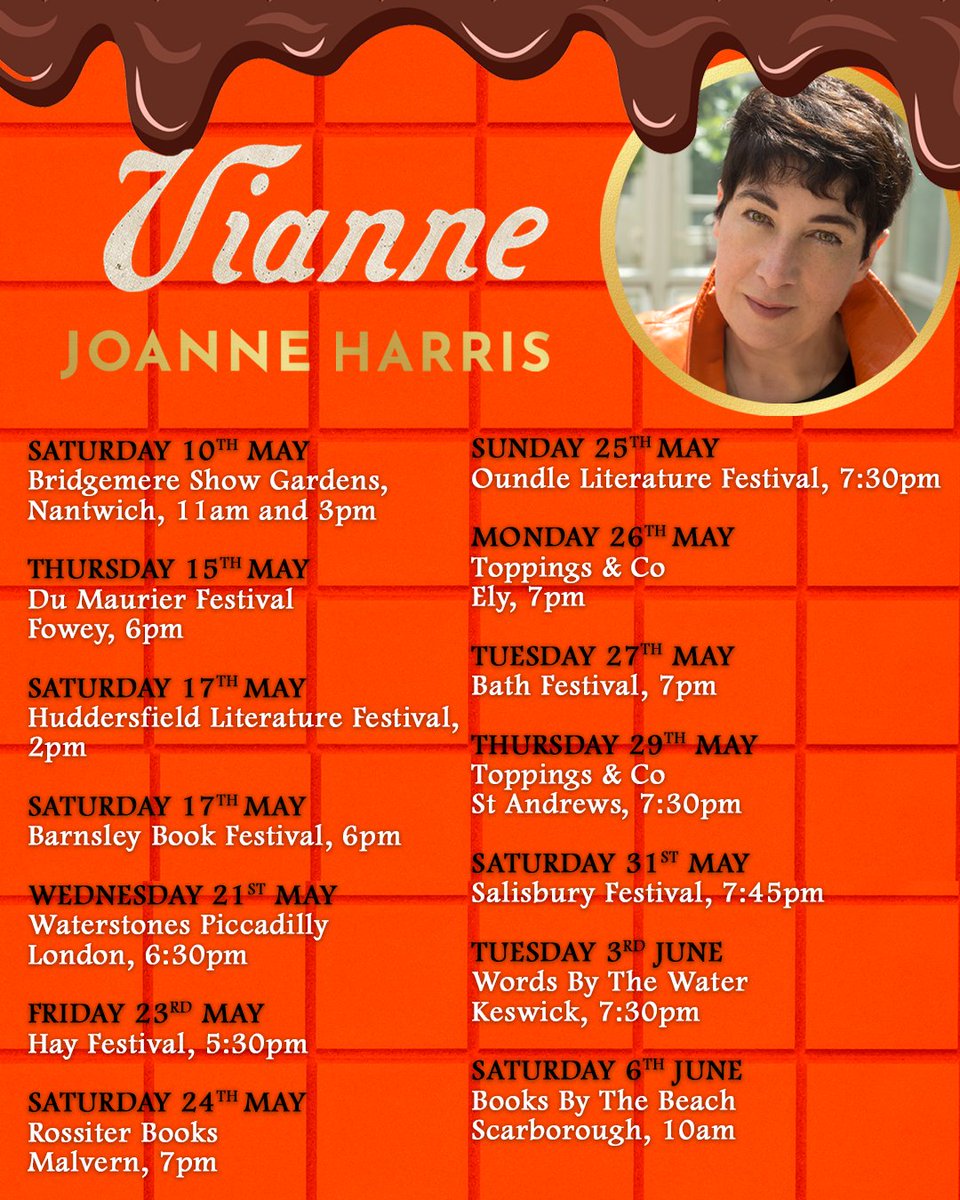 My VIANNE tour dates so far. Details and tickets here! joanne-harris.co.uk/events/