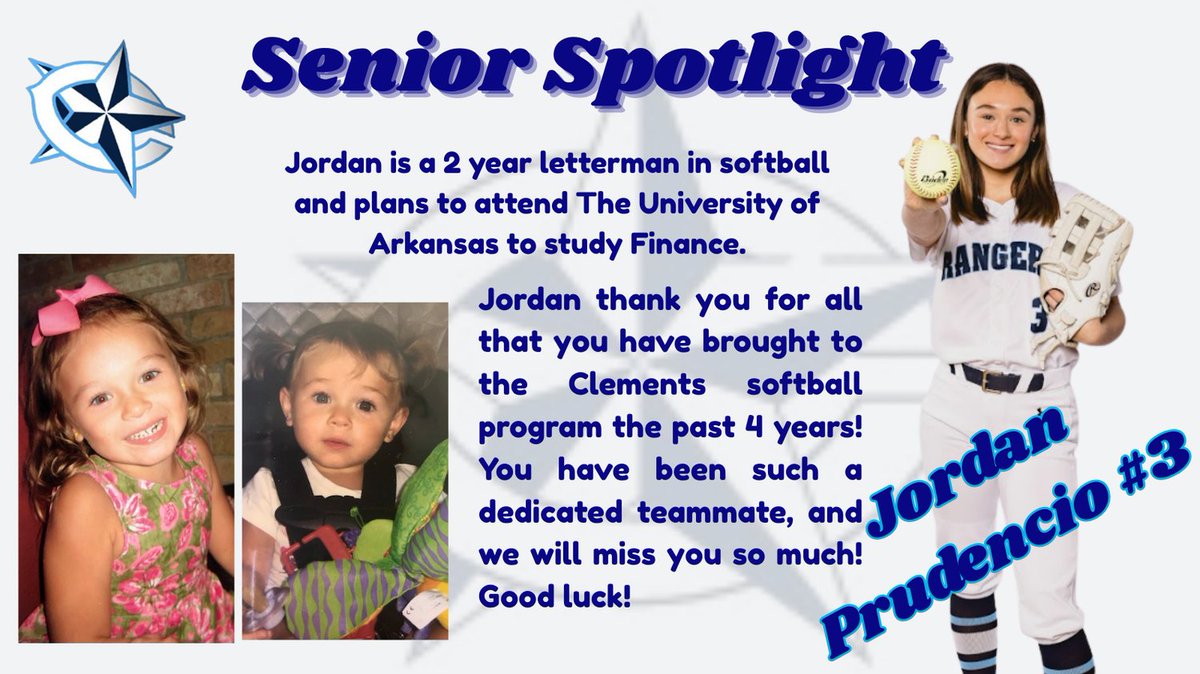 clementssftbl's tweet image. Next Senior we are spotlighting is #3 Jordan Prudencio! Senior Night celebrations tonight starting at 5:50pm before our game vs Travis. Come out to help us celebrate all of our seniors!!