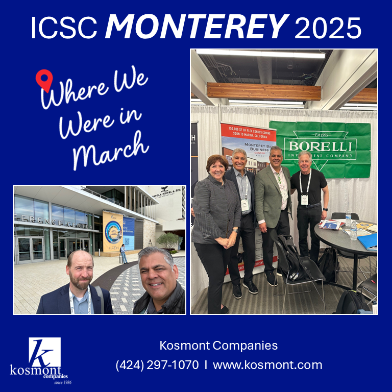 KosmontTweets's tweet photo. Looking back on March! #Kosmont CEO Larry J. Kosmont and President Ken K. Hira had a productive conference connecting with clients and industry leaders exploring new opportunities at ICSC Monterey. We’re looking forward to keeping the momentum going as we head to the CSAC Legislative Conf and the City Leaders Summit next week, along with the SCAG, CALED, Contract Cities, and ICSC Vegas conferences in May!