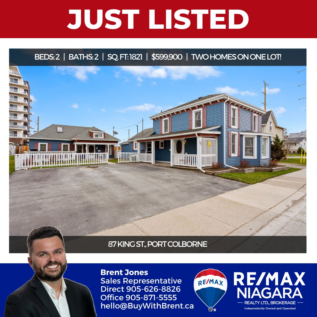 🚨 JUST LISTED
🏠 87 KING ST., PORT COLBORNE
👍 $599,900
☎️ 905-626-8826
🖱️ CLICK FOR PHOTOS &amp; DETAILS: buywithbrent.ca/property/87-ki…

OWN TWO HOMES ON ONE PROPERTY! Enjoy ownership while collecting rental income on a second, fully-detached home in the heart of Port Colborne.