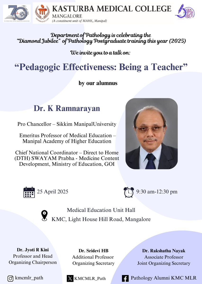 #MedicalEducation #TeachingExcellence #KMCMangalore #PathologyJubilee #AcademicLeadership
