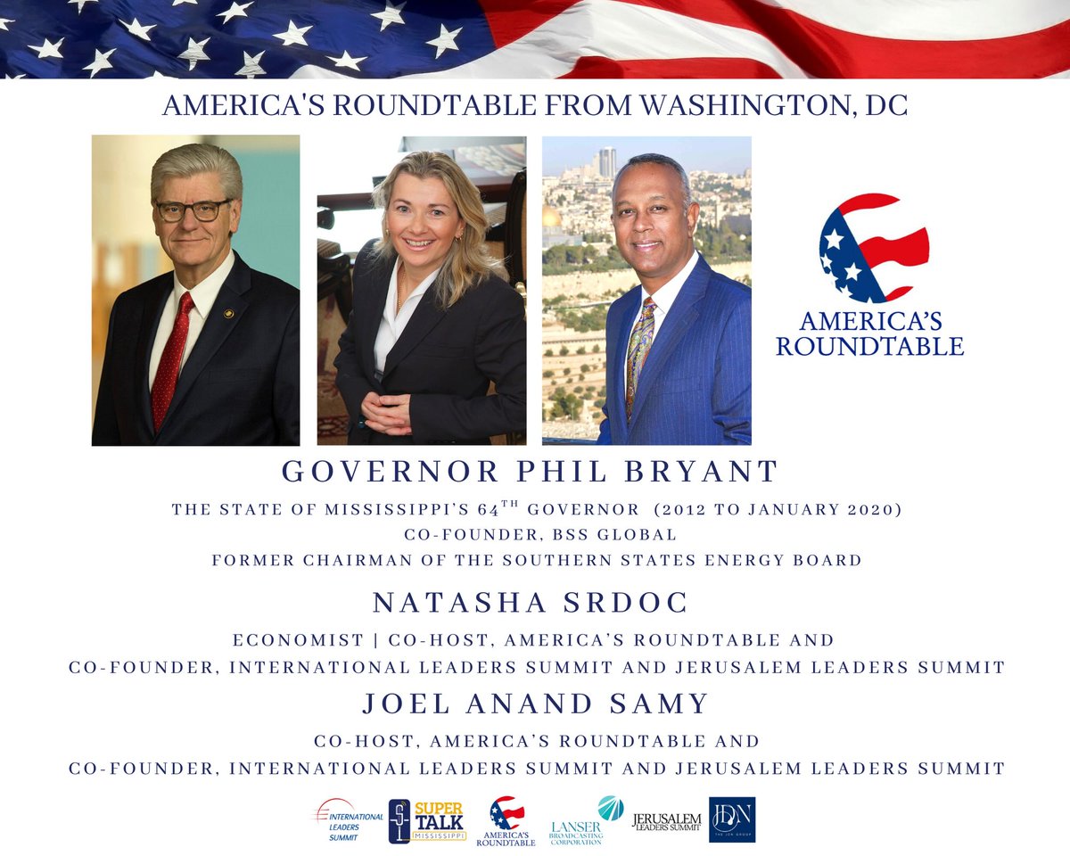 iLeadersSummit's tweet photo. 🎙️Don't miss the second part of this exclusive conversation with Gov.@PhilBryantMS hosted by @NatashaSrdoc & @JoelAnandUSA on #AmericasRoundtable🇺🇸@americasrt1776.@supertalk:
#Saturday, 7:30 AM CST🔴▶️ https://t.co/G2SQqaXYY4

Happy Passover! A Blessed Easter Weekend!

#Passover  #Easter2025 #USA #America #Mississippi 
#Trade #tariff #Security #Economy #education #energy #Growth #reforms #peacethroughstrength #RuleofLaw #Israel #Europe #Croatia  #nuclear #Iran