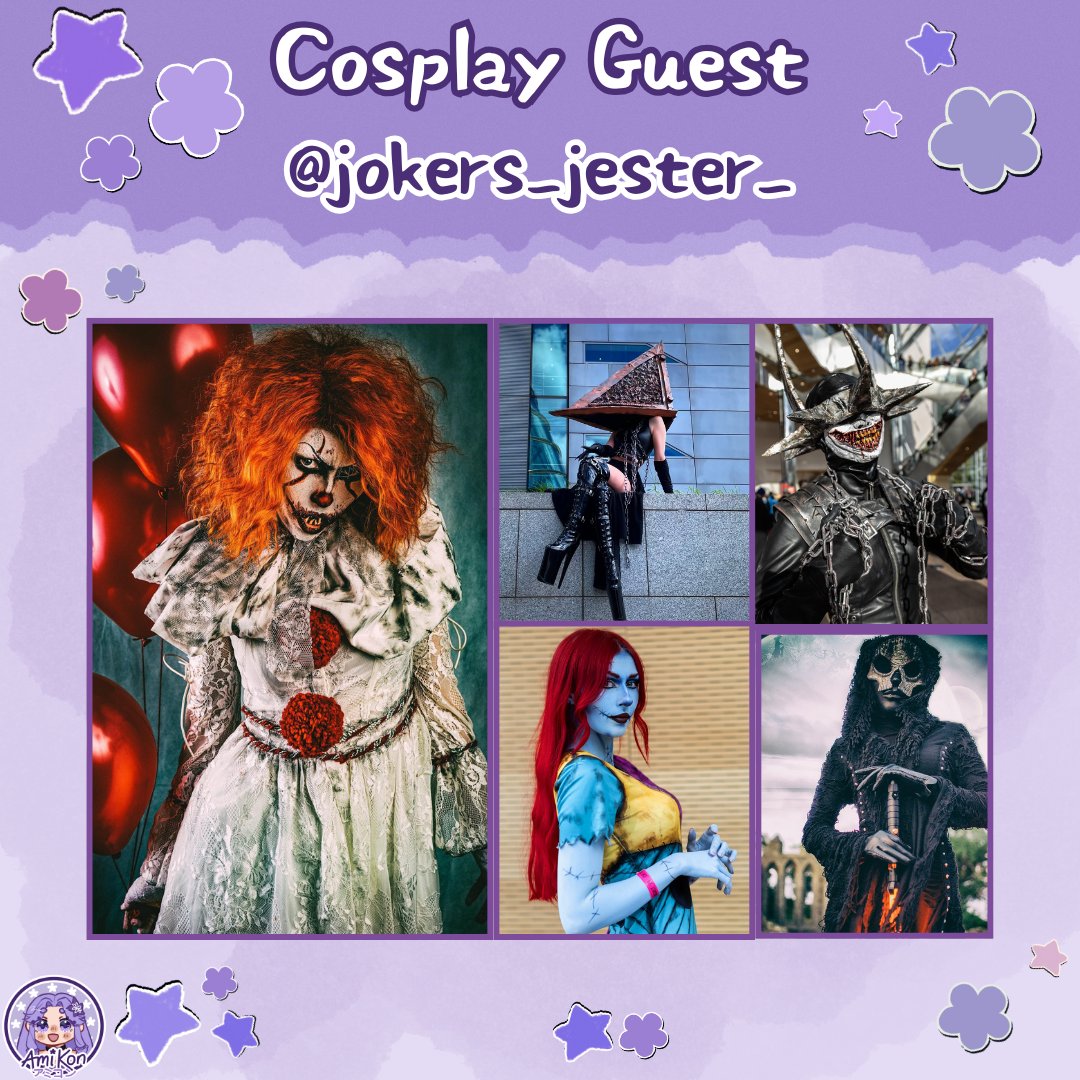 We are excited to announce that <a href="/jokers_jester_/">Lauren</a> will be a guest at Amikon!
Lauren is a cosplayer based in Northern Ireland, who is well known for her cosplays of characters such as Pennywise from IT, Batman Who Laughs from DC comics and Sally from The Nightmare Before Christmas!