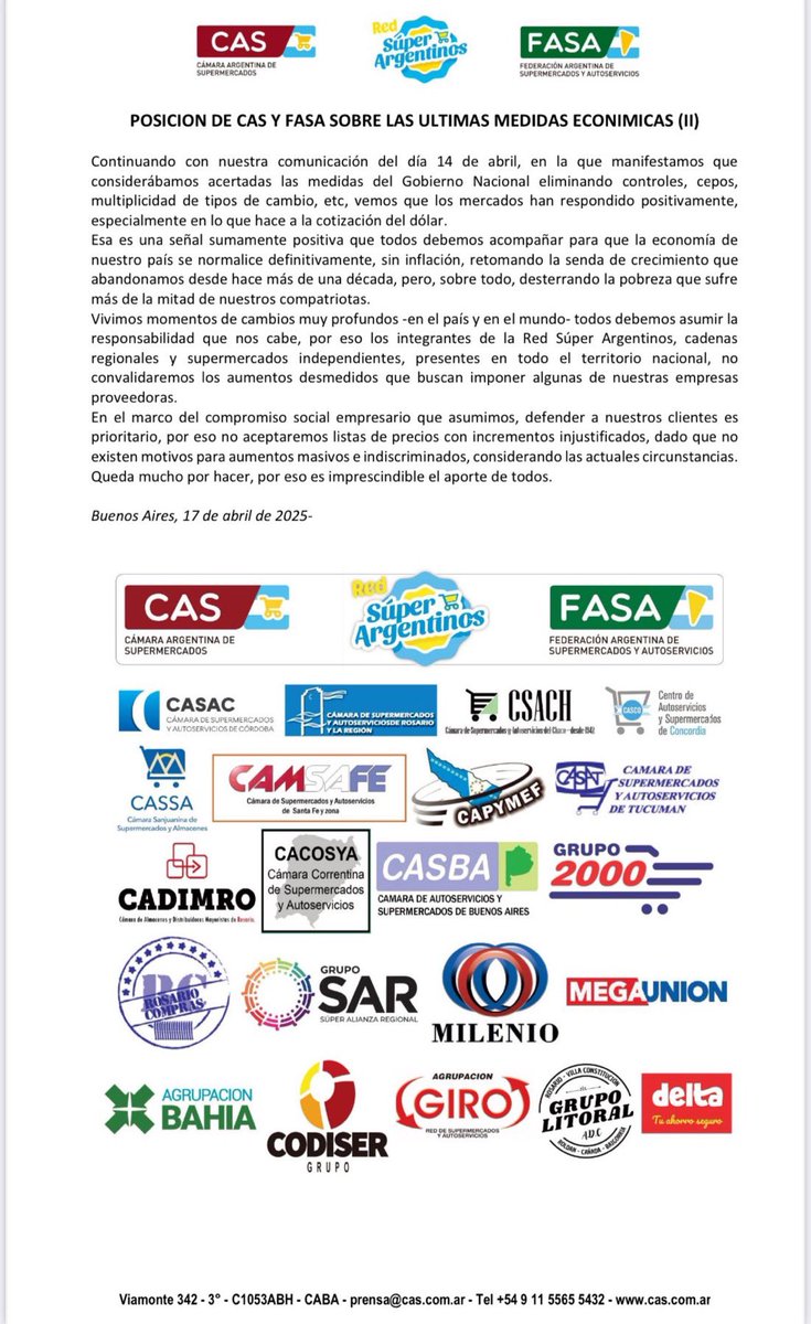 MÁS SUPEREMECADOS APOYÁNDO LA MEDIDA DEL GOBIERNO NACIONAL Y EN CONTRA DEL AUMENTO INFUNDADO.

VLLC. GRACIAS MENGER…!!!!