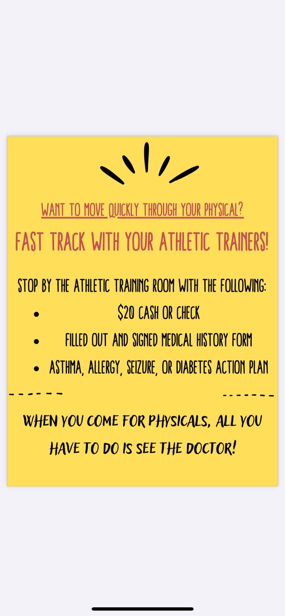 Move quickly through your physical next week! Come fast track with your AT’s! ⏩🩺