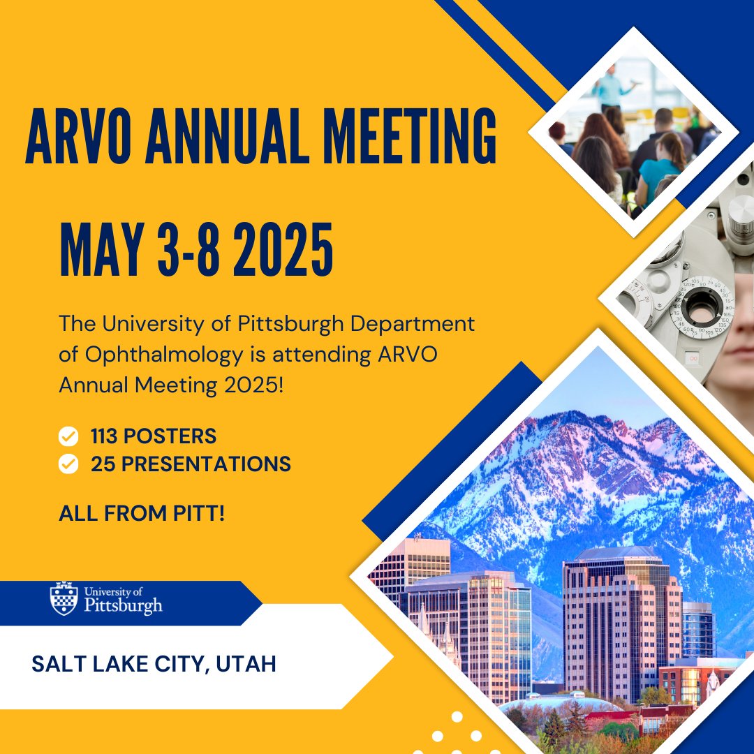 Pitt OPH is showing up big at #ARVO2025 in Salt Lake City, May 3–8 — with 113 posters and 25 presentations!

We're proud to be pushing the boundaries in vision science and ophthalmology. 
 #PittOPH #VisionResearch #Ophthalmology