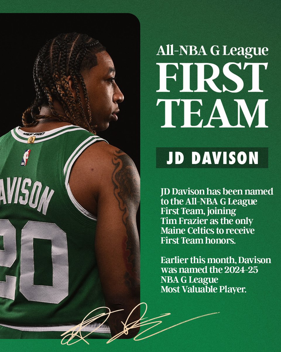 MaineCeltics's tweet image. 🏆 @jddavison10 adds another award to his historic season. He has been named to the All-NBA G League First Team!