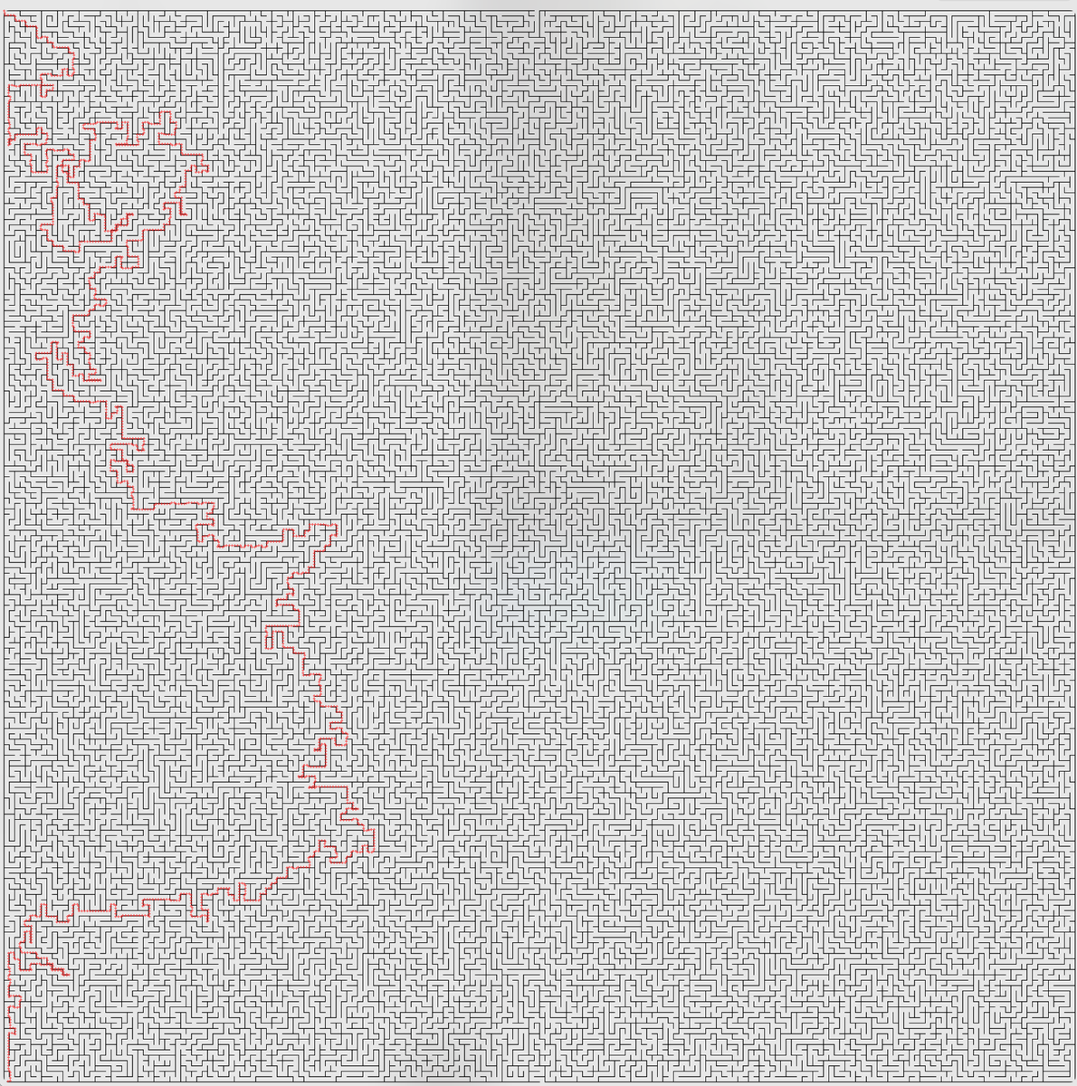 goodside's tweet photo. ChatGPT o3 found a path through this 200x200 maze for me in one try.

I had to overlay the solution over the original in Photoshop and flip between layers while zoomed in to check the solution never crosses a wall and none of the walls are changed. It's perfect. https://t.co/PfZzFiqUVJ