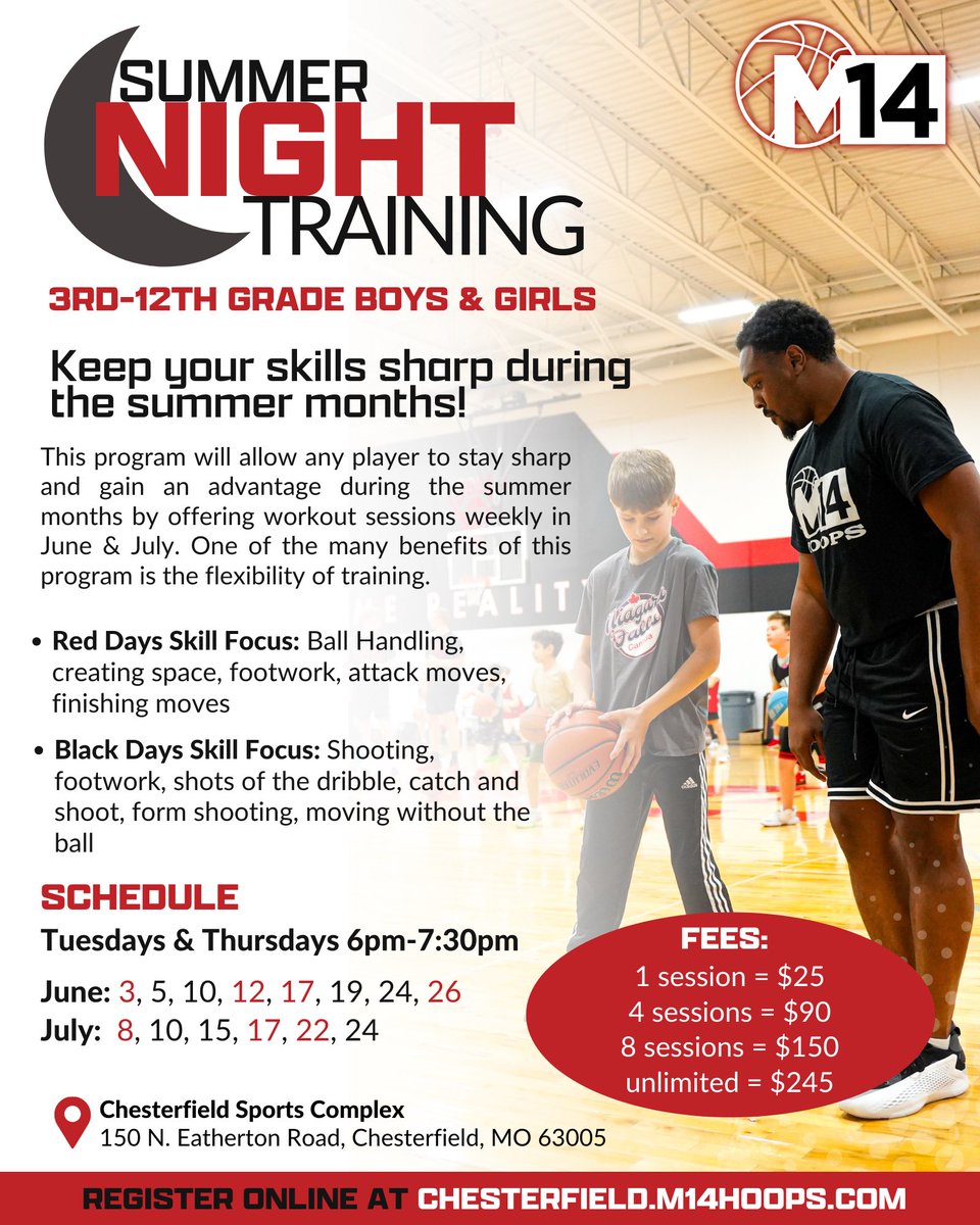 m14hoopsche's tweet image. 🚨 The summer is almost here ‼️🏀

We have several different training options to help continue your player’s development and keep their skillset sharp over the summer❕
Register on our website: chesterfield.m14hoops.com
#Repthe14 
#WhereDreamsBecomeReality 
#TrainingHasToTranslate