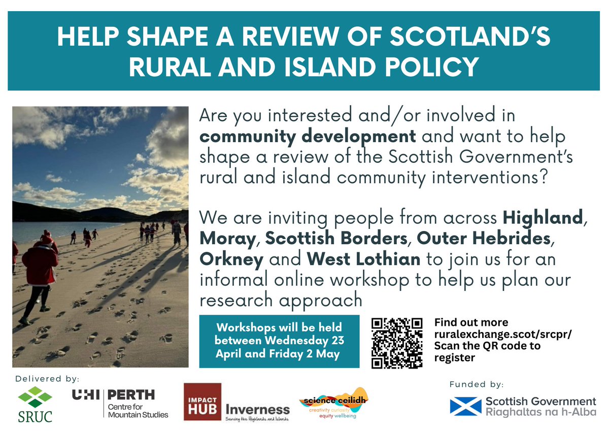 Science Ceilidh (@scienceceilidh) on Twitter photo Interested in community development in rural Scotland? If you're in Highland, Moray, Borders, Outer Hebrides, Orkney or West Lothian β we want to hear from you! Join our online workshop to help shape the <a href="/scotgov/">Scottish Government</a> review.
More info & sign up: ruralexchange.scot/blog/scottish-β¦ Interested in community development in rural Scotland? If you're in Highland, Moray, Borders, Outer Hebrides, Orkney or West Lothian β we want to hear from you! Join our online workshop to help shape the <a href="/scotgov/">Scottish Government</a> review.
More info & sign up: ruralexchange.scot/blog/scottish-β¦