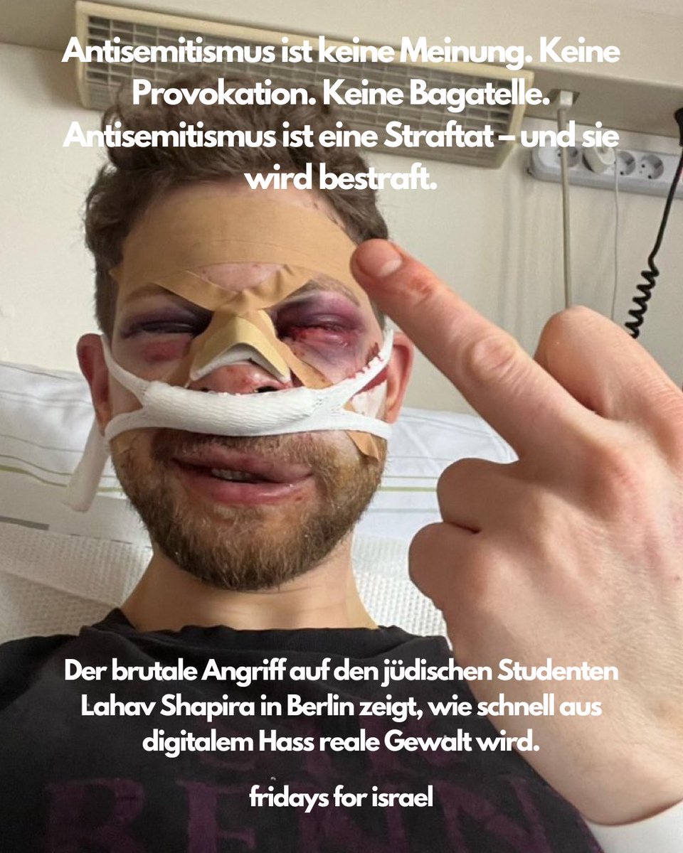 Lahav wurde brutal angegriffen, weil er Jude ist. Heute wurde sein Angreifer zu drei Jahren Haft verurteilt.
Das Urteil zeigt: Antisemitismus ist kein Kavaliersdelikt, sondern eine Straftat. Das muss so benannt &amp; verfolgt werden. Wir hoffen, dass das abschreckende Wirkung hat.
