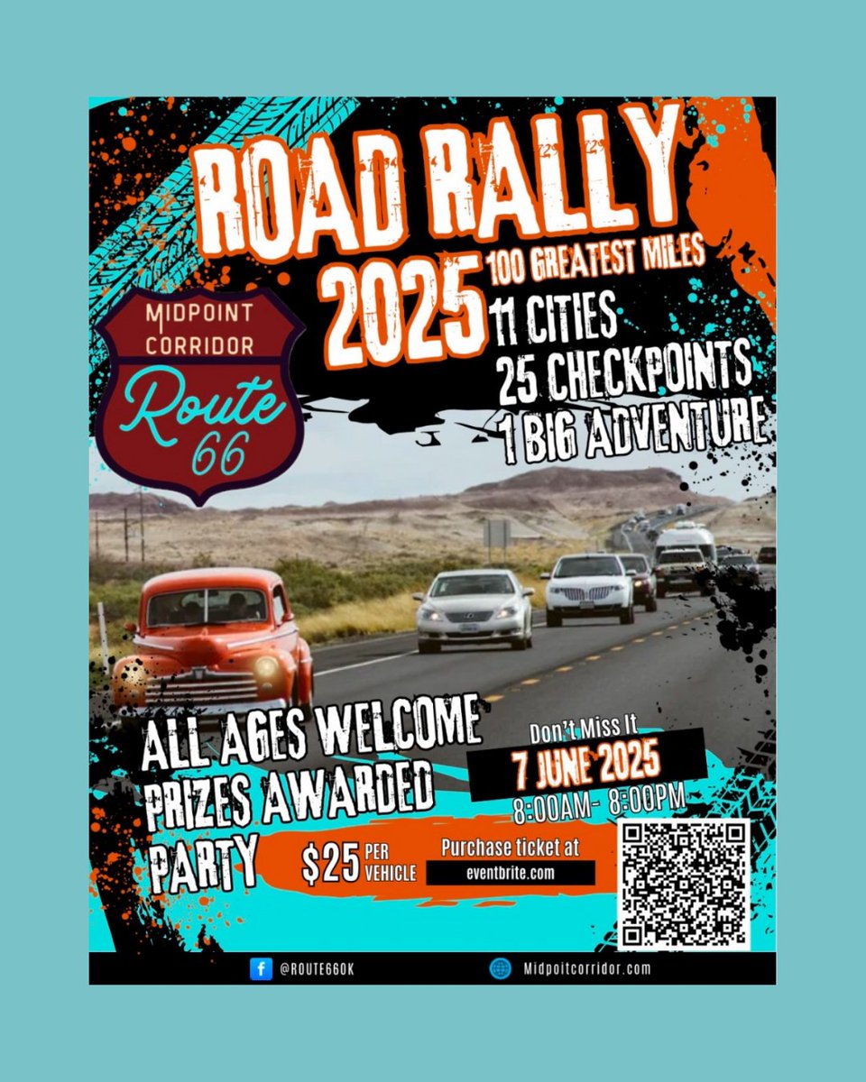 📍 Mark your calendars for June 7!

This one-day rally takes you through some of the best communities along Oklahoma's stretch of Route 66, with prizes, photo ops, and fun along the way!

Details: visitedmond.info/4joKAC9