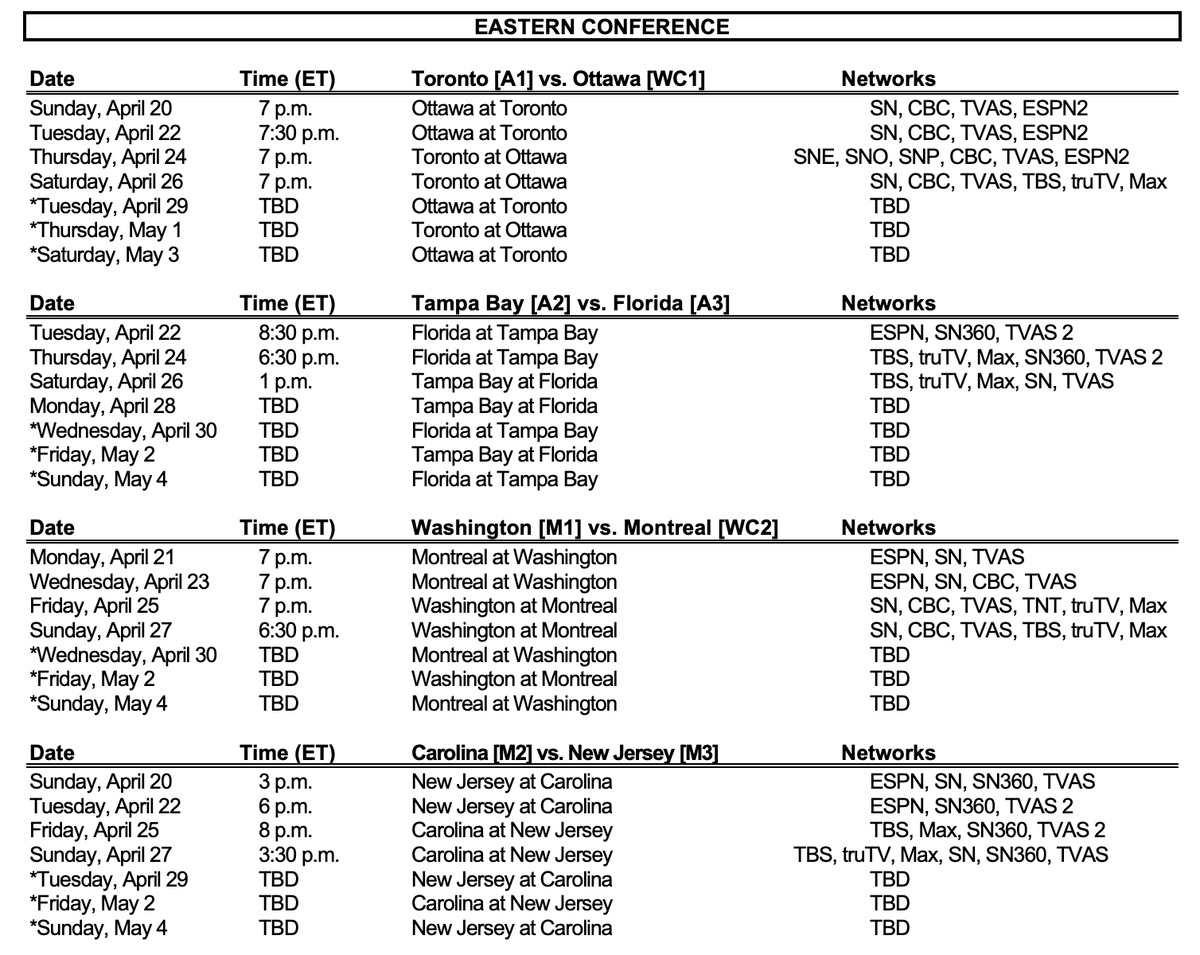 frank_seravalli's tweet photo. Complete 2025 Round 1 #Stanley Cup Playoff Schedule: https://t.co/bIaX79ujeN