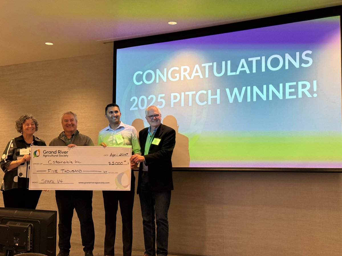 The LRIC team had a great time at SPARK V4 Symposium hosted by @GrandRiverAg! 

5 standout #AgTech innovators pitched their solutions. 🏆 Congrats to CStainable Inc. on winning!

👏 Thanks to SPARK and GRAS for an inspiring day of networking &amp; innovation

#AgTech #AgInnovation