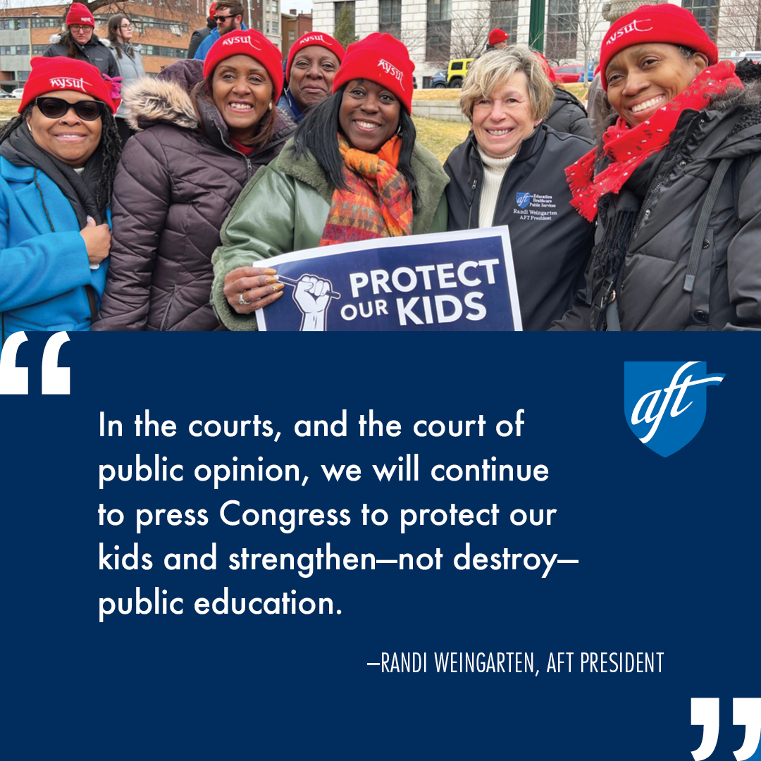 AFTunion's tweet image. As Trump &amp;amp; Musk push tax breaks for billionaires by gutting key programs, we’re fighting back to #ProtectOurKids and communities. @rweingarten explains how in the Spring 2025 #AmericanEducator: aft.org/ae/spring2025/…