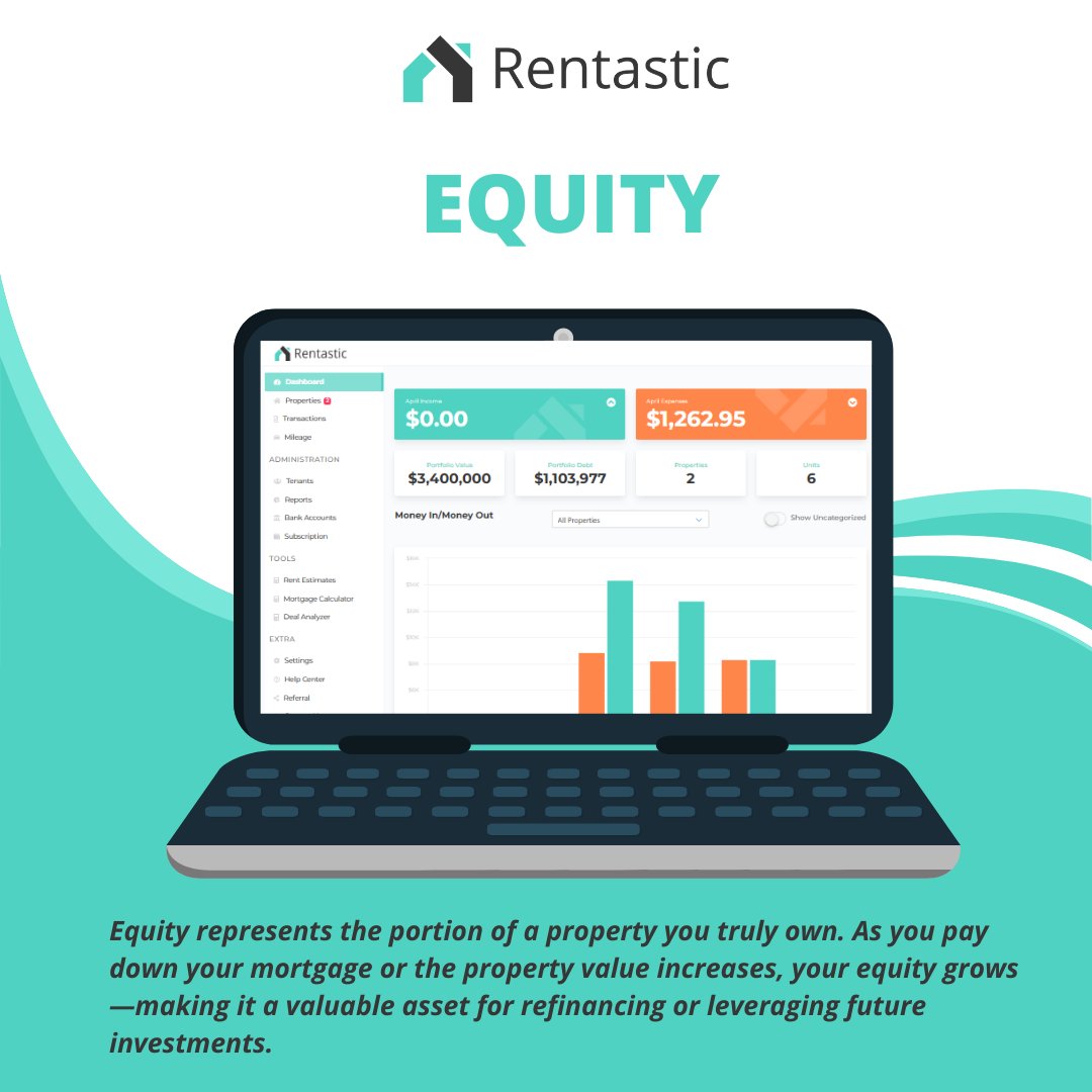 📘 Real Estate Word of the Day: Equity
🏠 Equity is the difference between what your property is worth and what you owe on it—your ownership stake.
🔢 Formula: Property Market Value – Mortgage Balance
Learn more ➤ rentastic.io/encyclopedia/e…

#Rentastic #WordOfTheDay #RealEstate