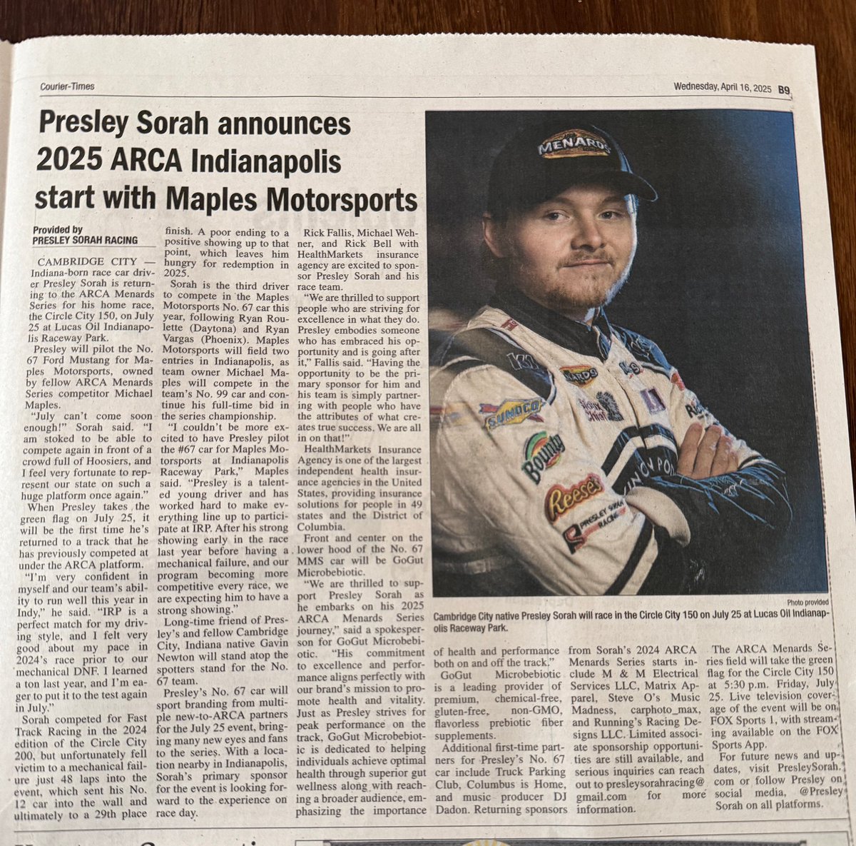 Thank you <a href="/TheCourierTimes/">The Courier-Times</a> for helping us spread the recent news with coverage in this Wednesday’s newspaper! 

I LOVE the attention all of my great partners are receiving from all of the different news outlets and social media pages. We’re building towards a very exciting race