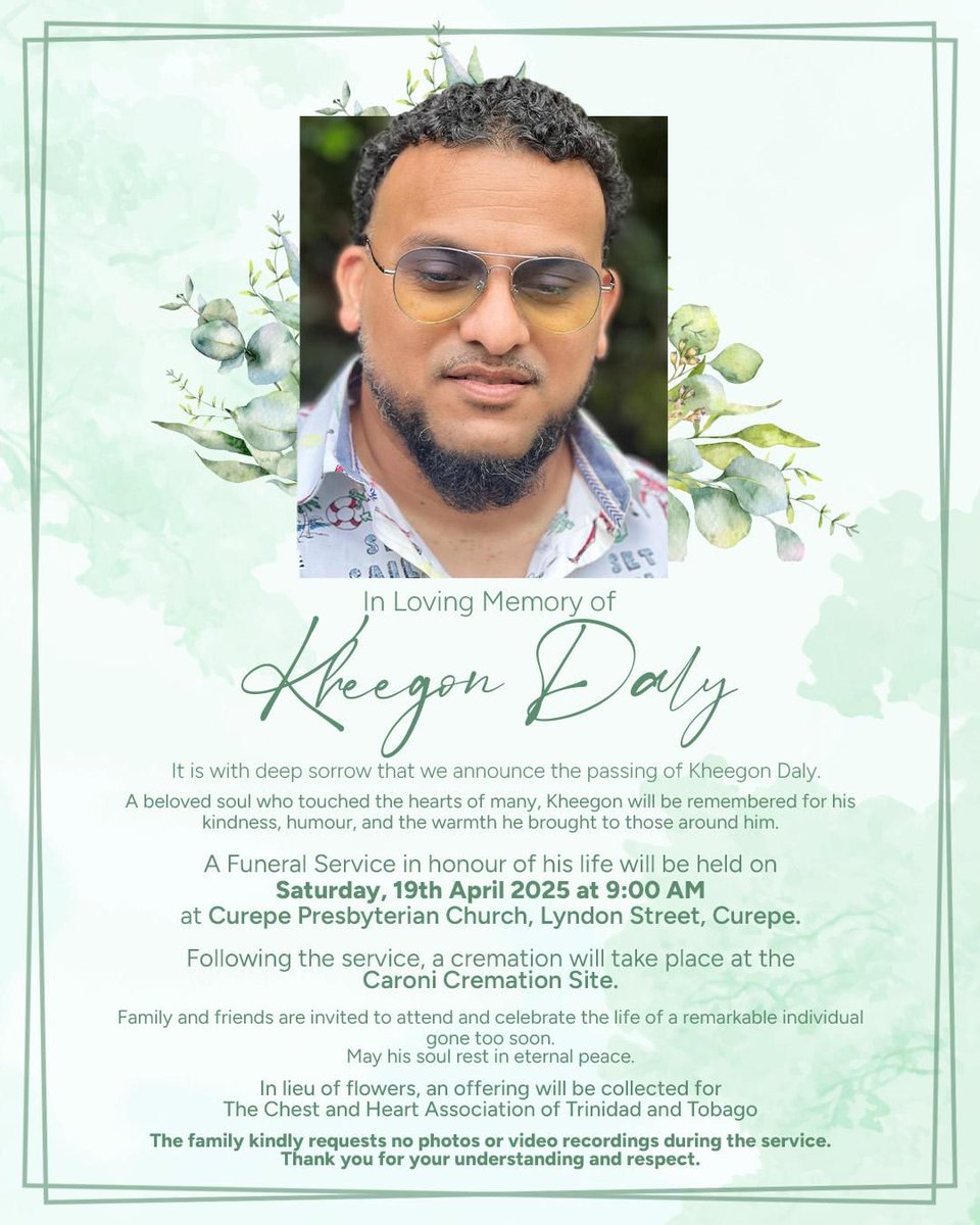 It is with profound sadness that Tourism Trinidad shares the passing of our colleague and friend, Kheegon Daly.