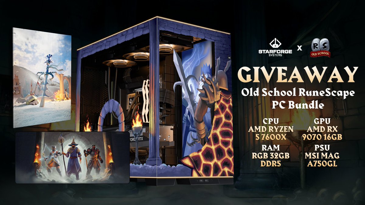 🖥️ OSRS x StarForge PC Giveaway 🎉

✅ To Enter:
Follow <a href="/RSDragonwilds/">RuneScape: Dragonwilds</a> on X
Follow <a href="/OldSchoolRS/">Old School RuneScape</a> on X
Reply to this tweet
And Follow <a href="/StarforgePCs/">Starforge Systems</a> on X and Instagram instagram.com/starforgepcs/

🔏 Competition closes on April 24th