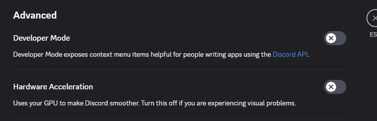 MasonReact's tweet image. Make sure you change these settings on @discord to save your FPS and help reduce input lag while gaming ๐
1. Settings > Game Overlay > Turn ALL 3 overlay settings OFF
2. Advanced > Turn off Hardware Acceleration
3. Accessibility > Turn ON Enable Reduced Motion